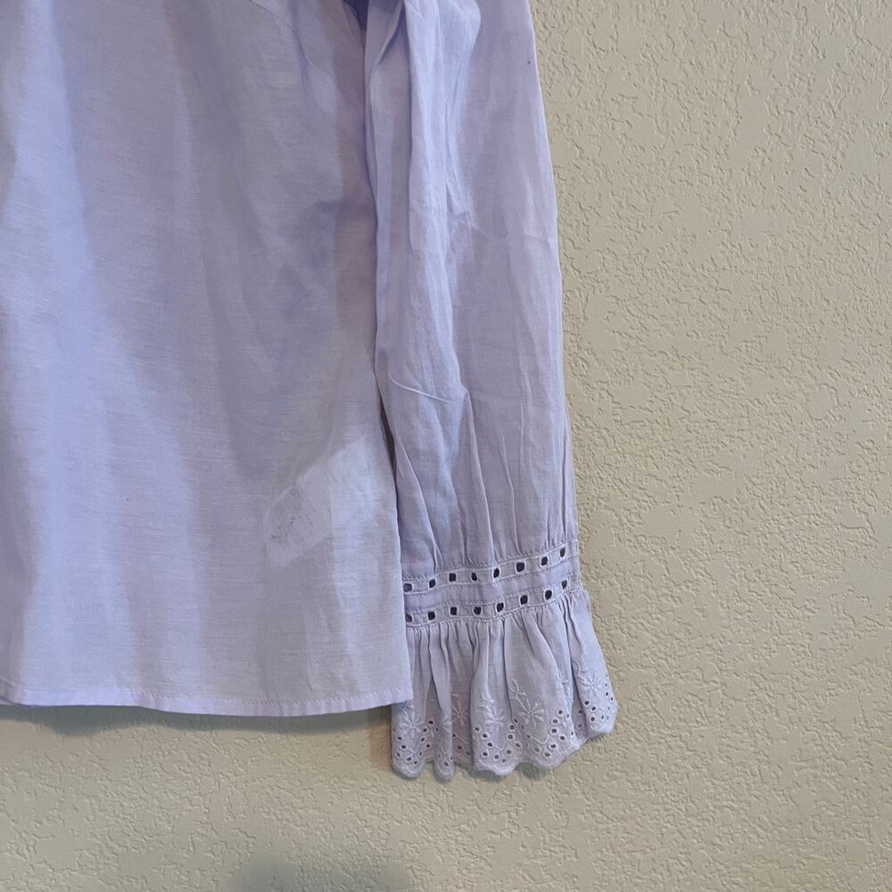 J.Crew Embroidered Ruffle Collar Eyelet Long Sleeve Blouse Shirt Top Lavender 2 - Picture 5 of 10